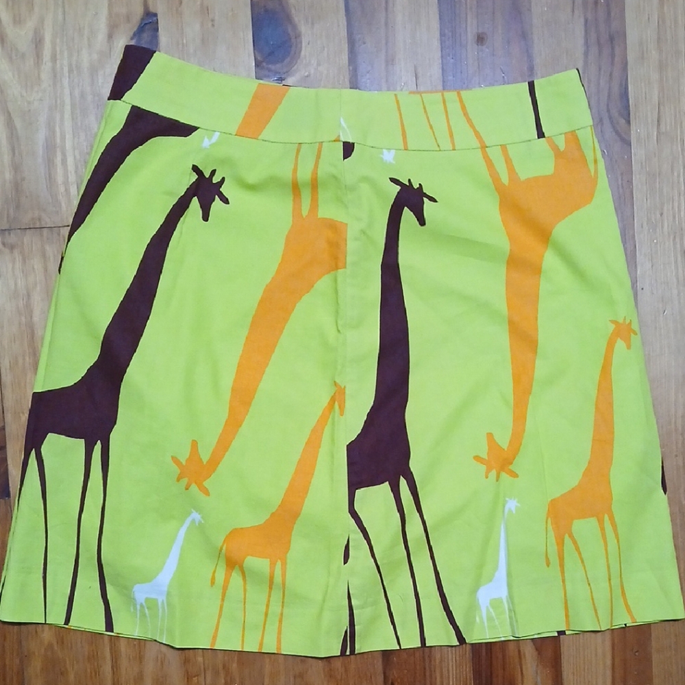 Marimekko For Anthropologie Giraffe Print Skirt - Chartreuse, Orange and Brown